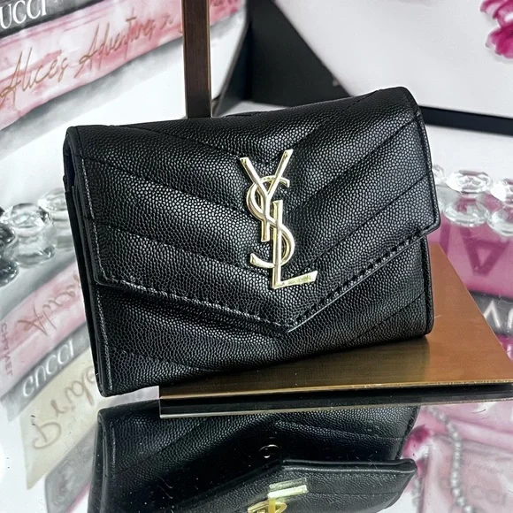 Yves Saint Laurent Black Chevron Wallet - Picture 1 of 12